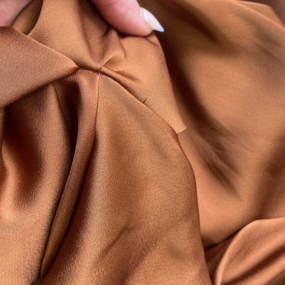 Sirapop Sara Satin Asymmetric Side-Drape Midi Dress in Camel NWTI – Size Small - Picture 9 of 17